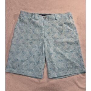 PGA Tour Men's Chino Aqua Blue Palm Tree Print Shorts Flat Size 36 Stretch NWOT